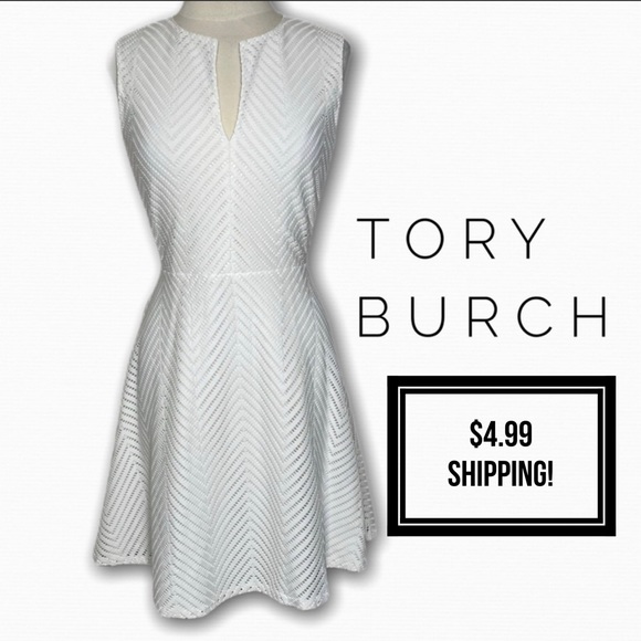 Tory Burch Dresses & Skirts - Tory Burch white Eyelet fit and flare dress sz L